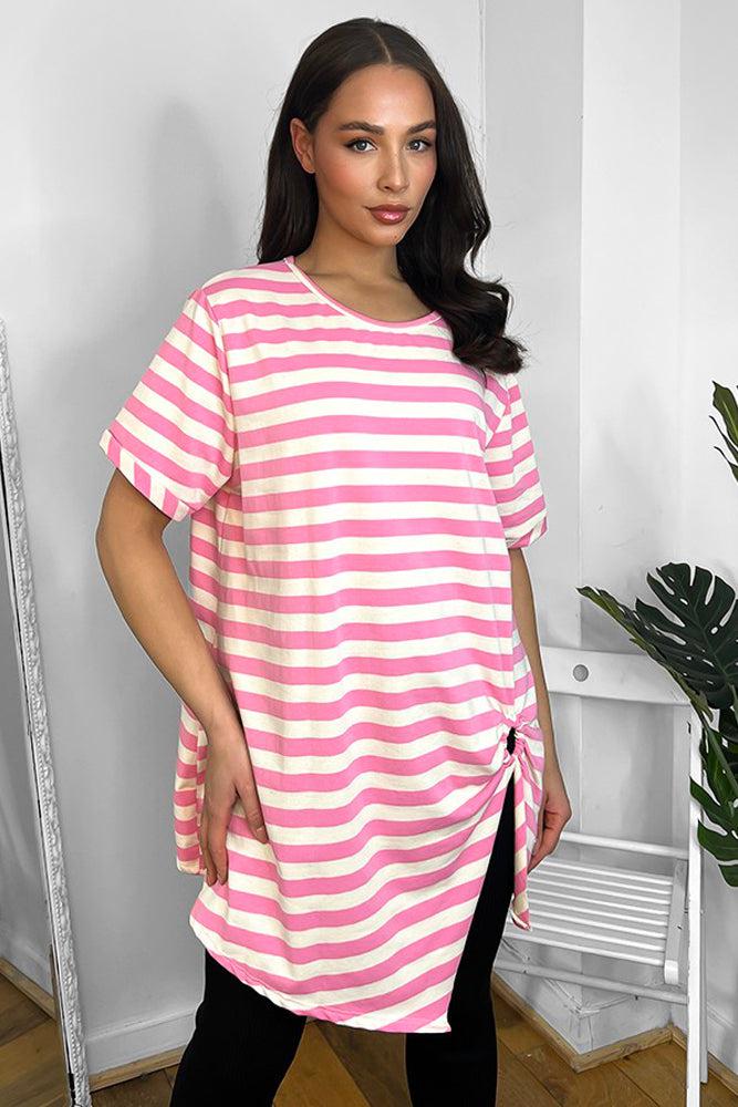 100% Cotton Gathered To Side Striped Tunic