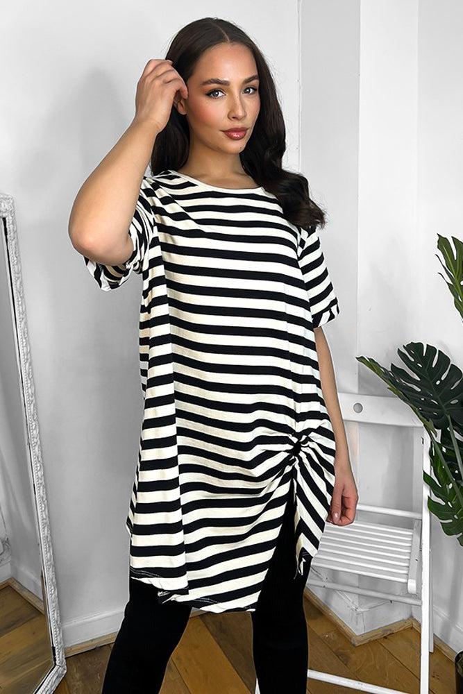 100% Cotton Gathered To Side Striped Tunic