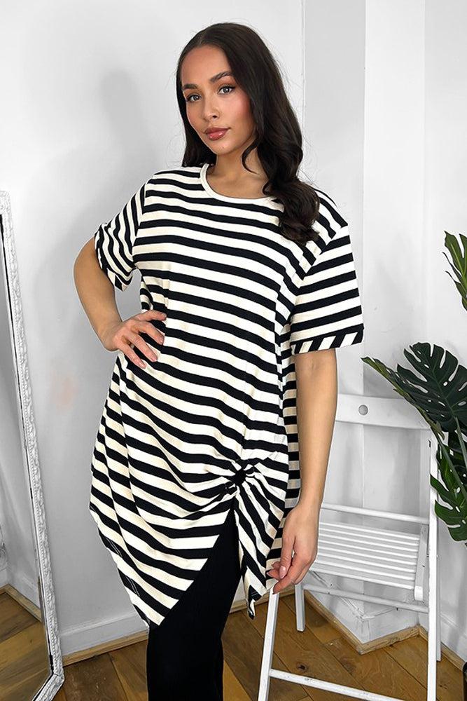 100% Cotton Gathered To Side Striped Tunic