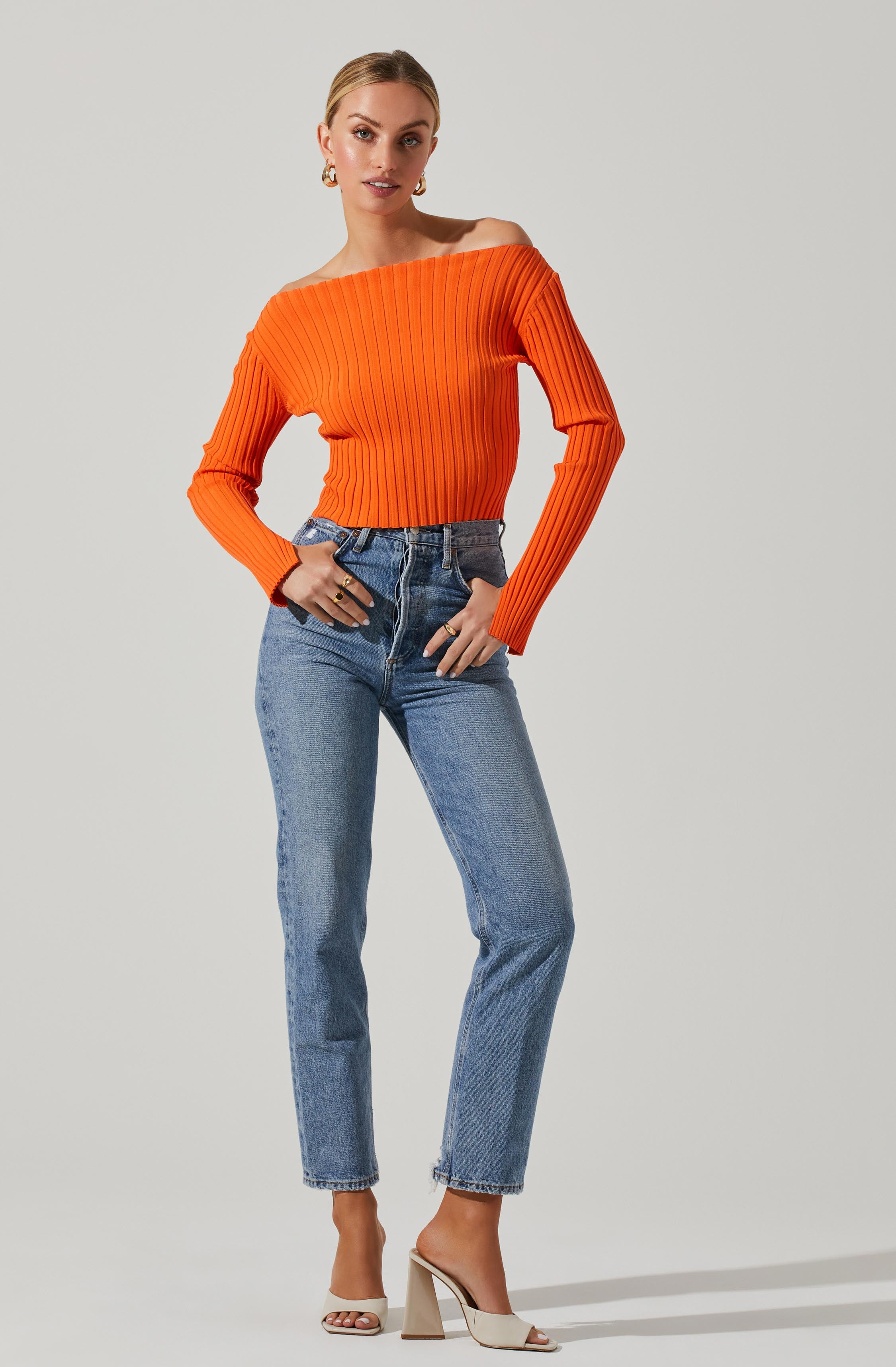 Alessandra Ribbed Off Shoulder Sweater