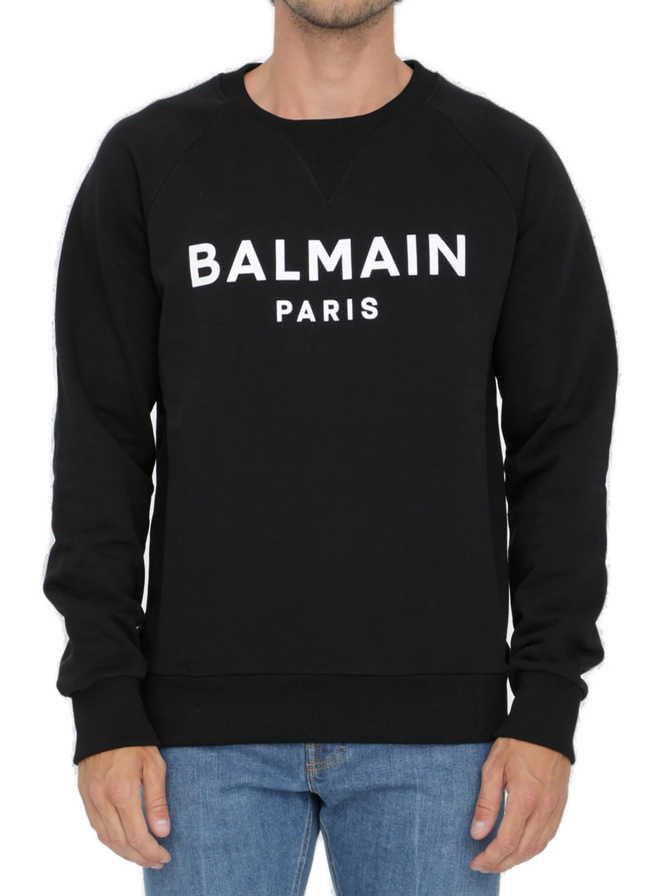 Balmain Flocked Logo Crewneck Sweatshirt