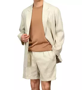 Beige Herringbone Linen Jackets For Mens Blazers Summer Korean Suits