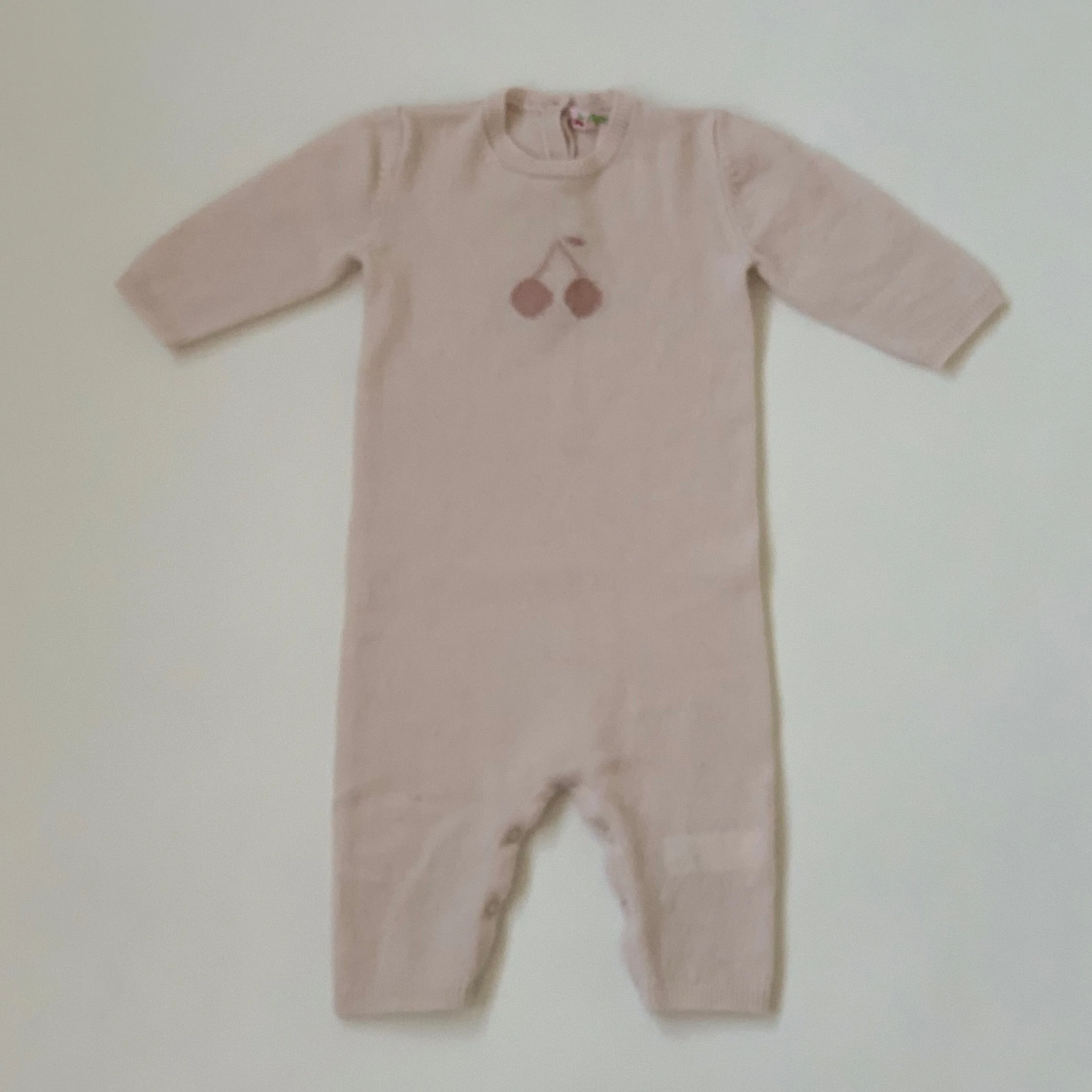 Bonpoint Pale Pink Cashmere All-In-One With Cherry Motif: 6 Months