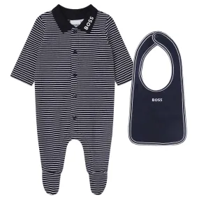 BOYS ROMPER + BIB NAVY SET