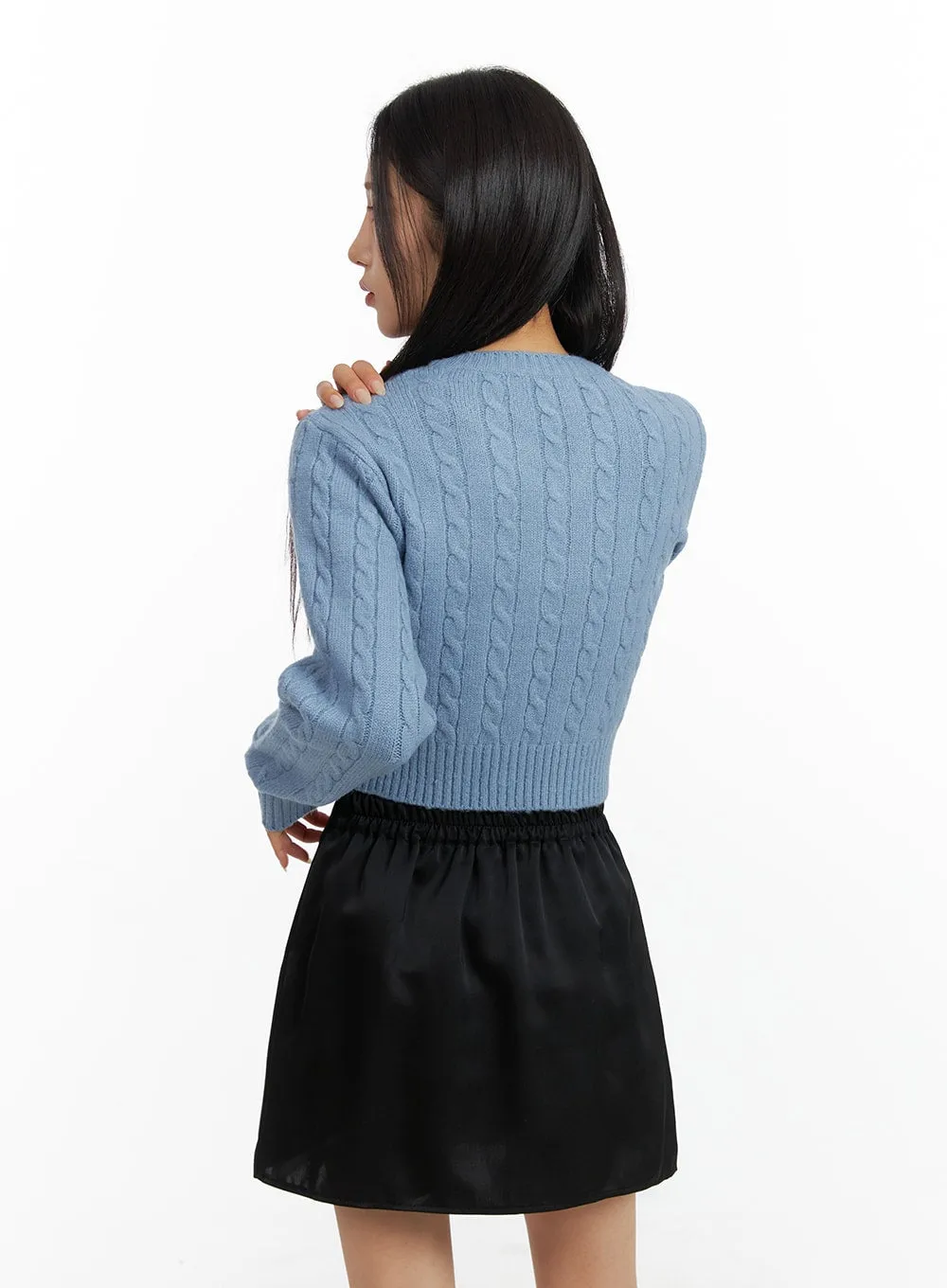 Cable Knit V-Neck Cropped Long Sleeve CF416