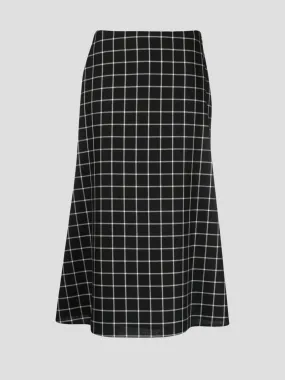 Check A-Line Wool Midi Skirt