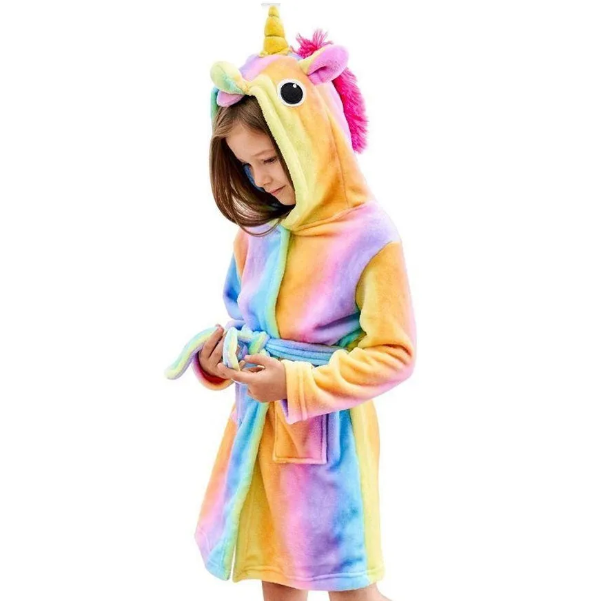 Colourful Rainbow Striped Unicorn Kids Bathrobe