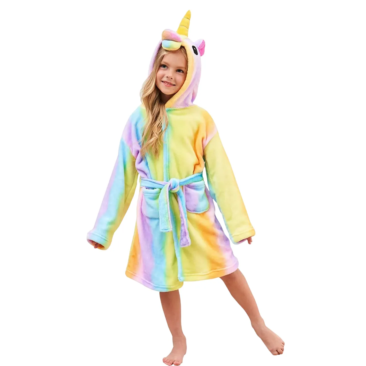 Colourful Rainbow Striped Unicorn Kids Bathrobe