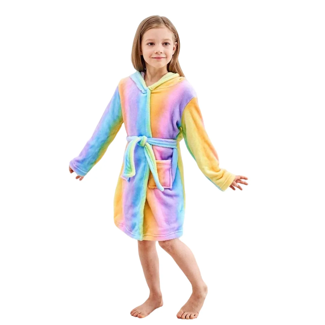 Colourful Rainbow Striped Unicorn Kids Bathrobe