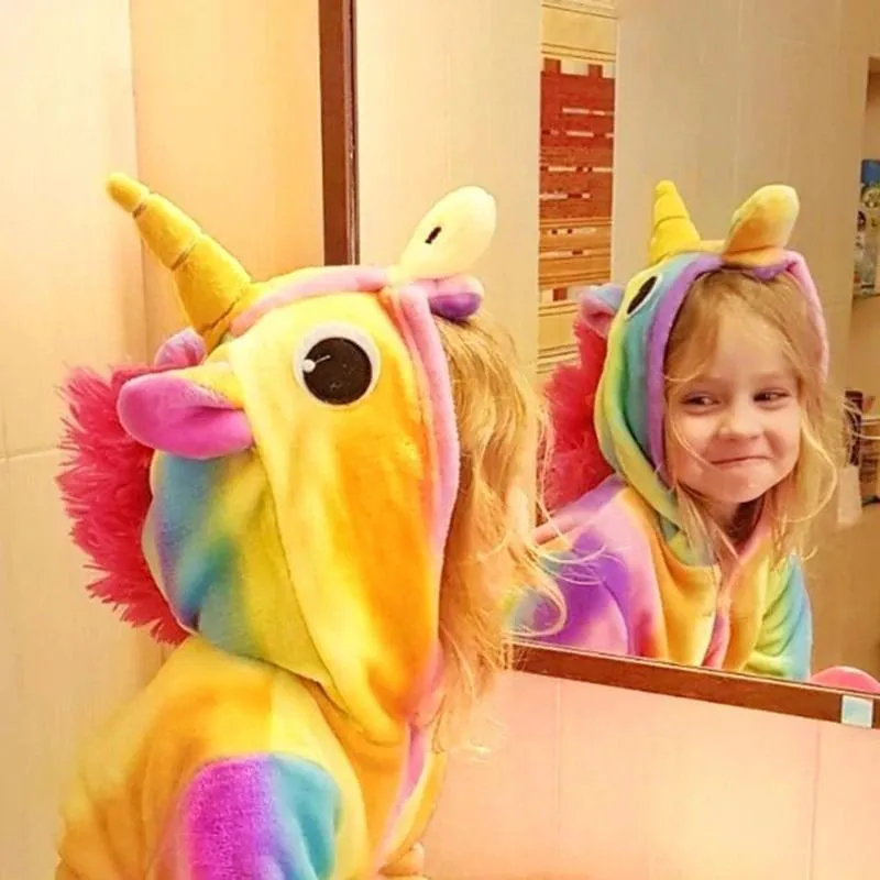 Colourful Rainbow Striped Unicorn Kids Bathrobe