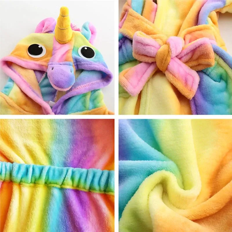 Colourful Rainbow Striped Unicorn Kids Bathrobe