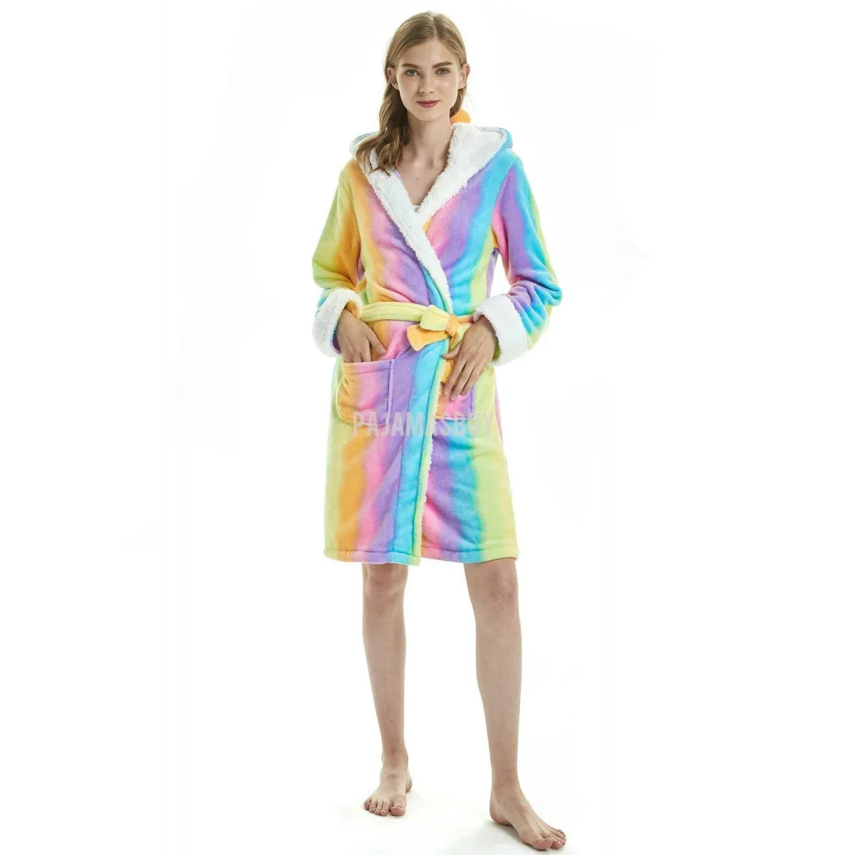 Colourful Rainbow Stripes Unicorn Adult Bathrobe