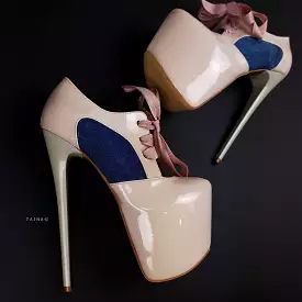 Cream Nude Gloss Jean Detail Ankle Cut Heels