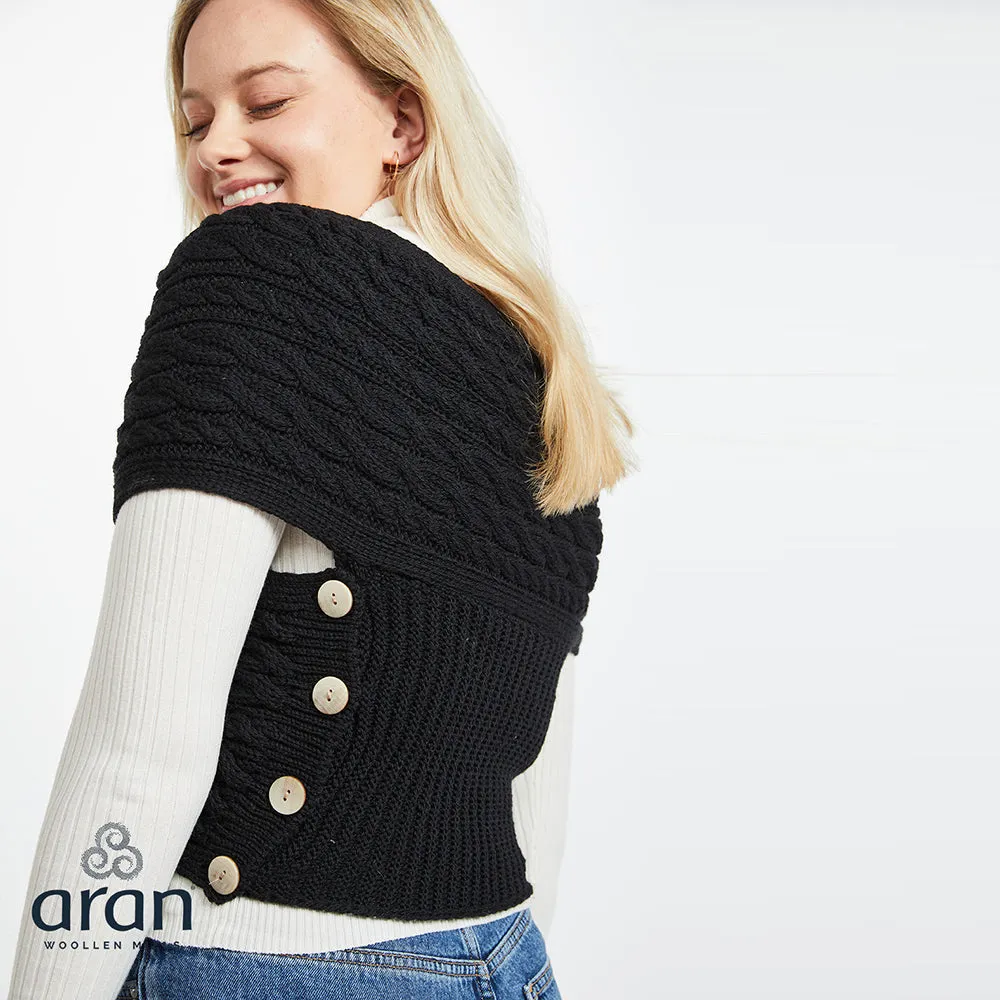 Crossover Aran Wrap With Side Buttons