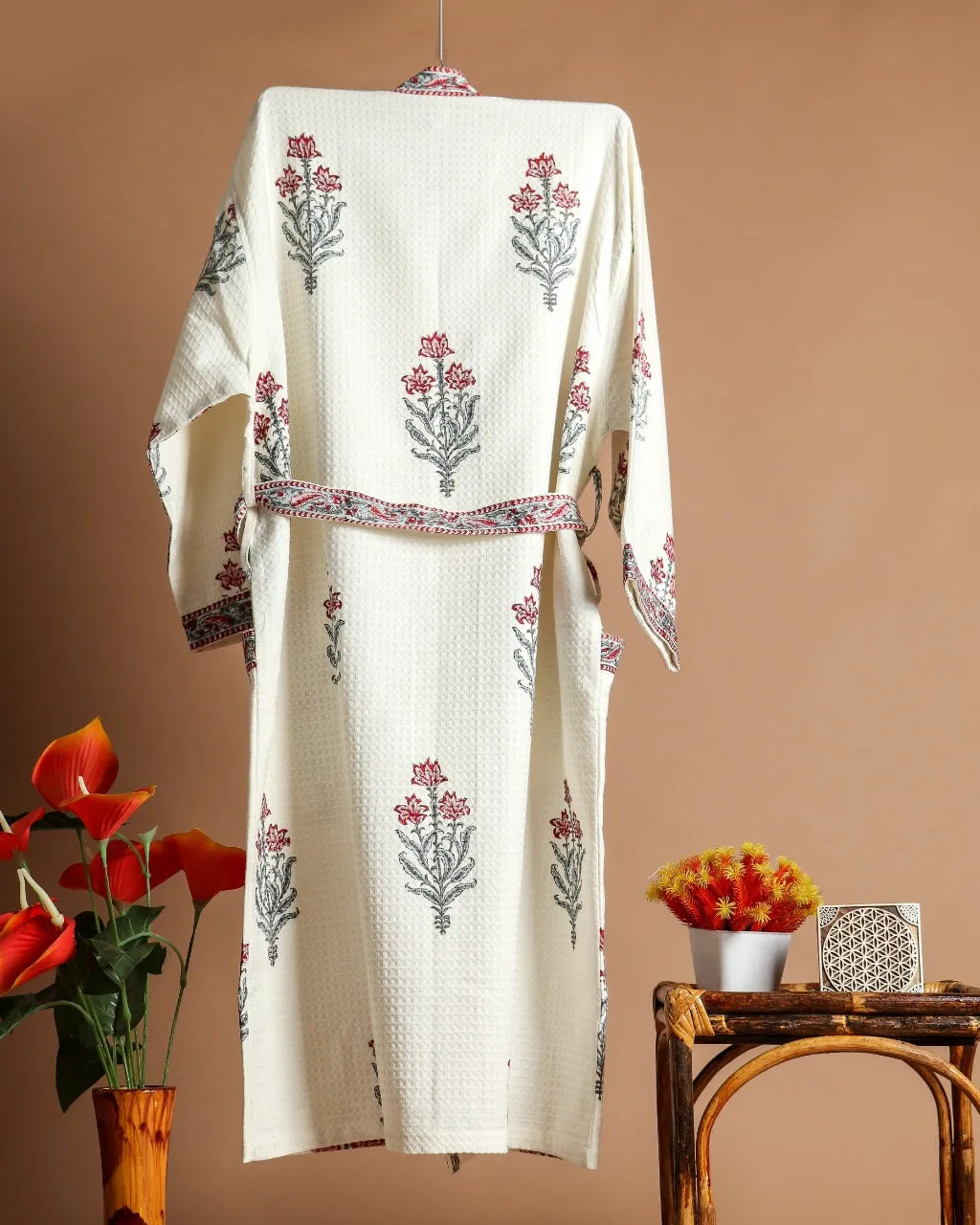 Designer Buta Print Waffle Cotton Bathrobe (BROB06)