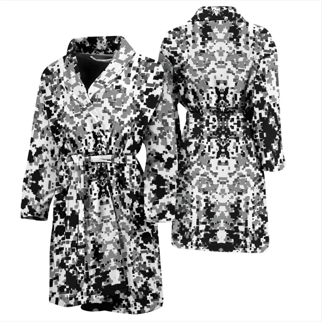 Digital Camouflage Black & White Mens Bath Robe