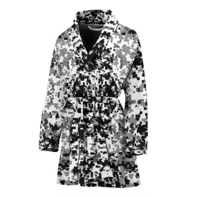 Digital Camouflage Black & White Womens Bath Robe