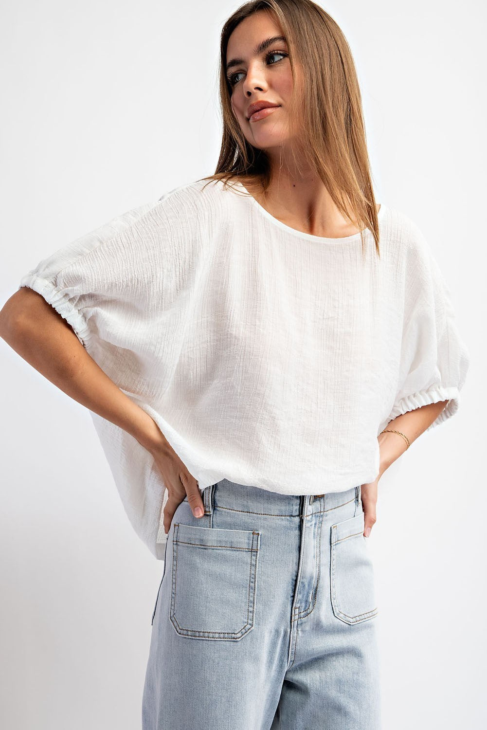 Elastic Sleeve Blouse Top