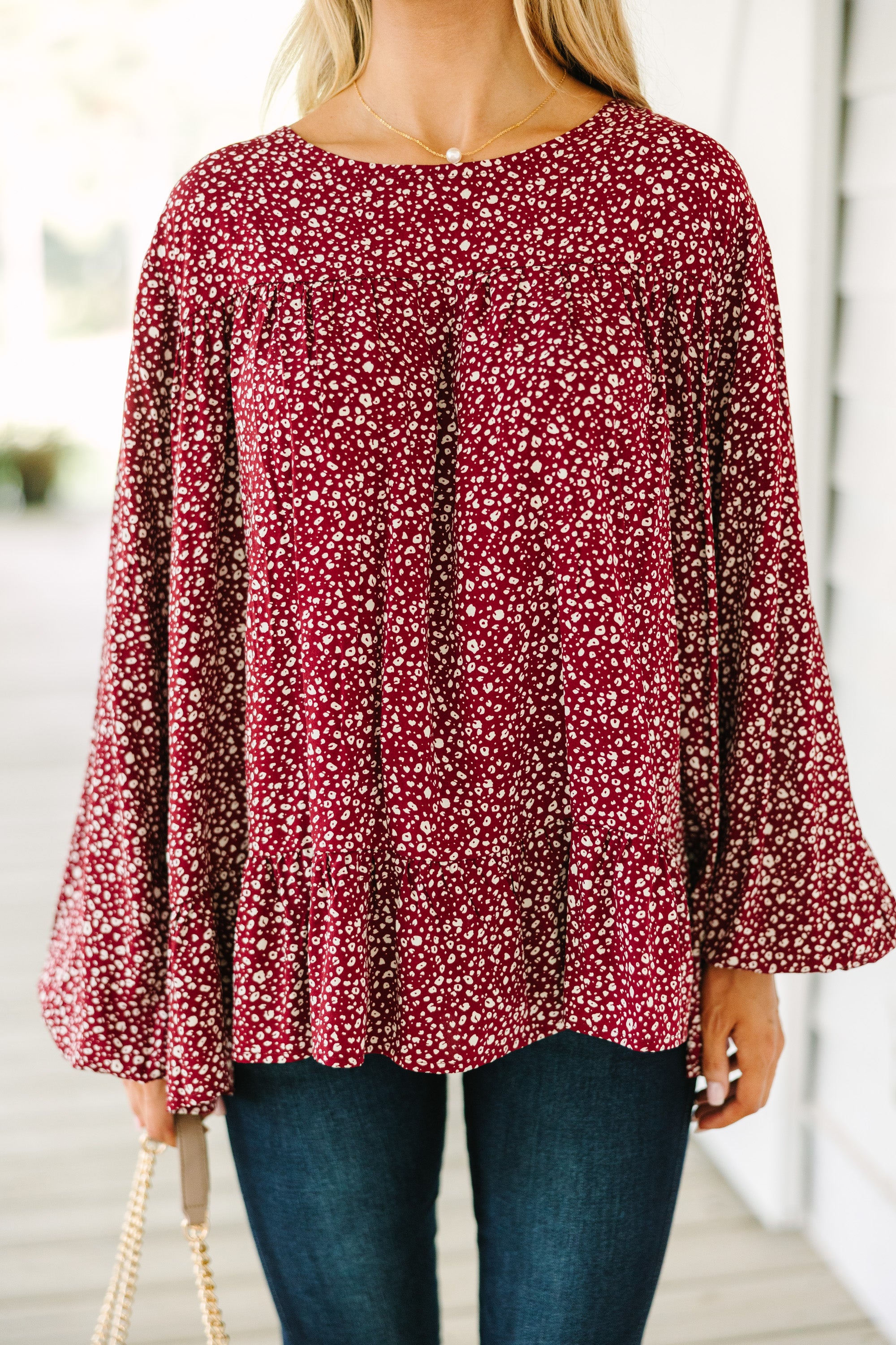 Feeling Blessed Burgundy Red Ditsy Leopard Tunic