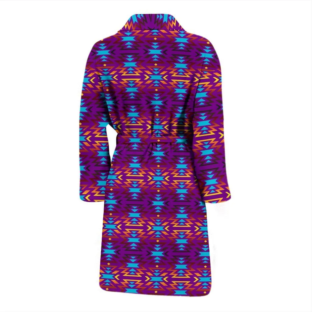 Fire Colors and Turquoise Purple Men's Bath Robe