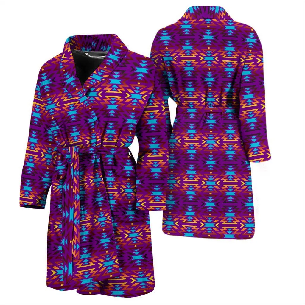 Fire Colors and Turquoise Purple Men's Bath Robe