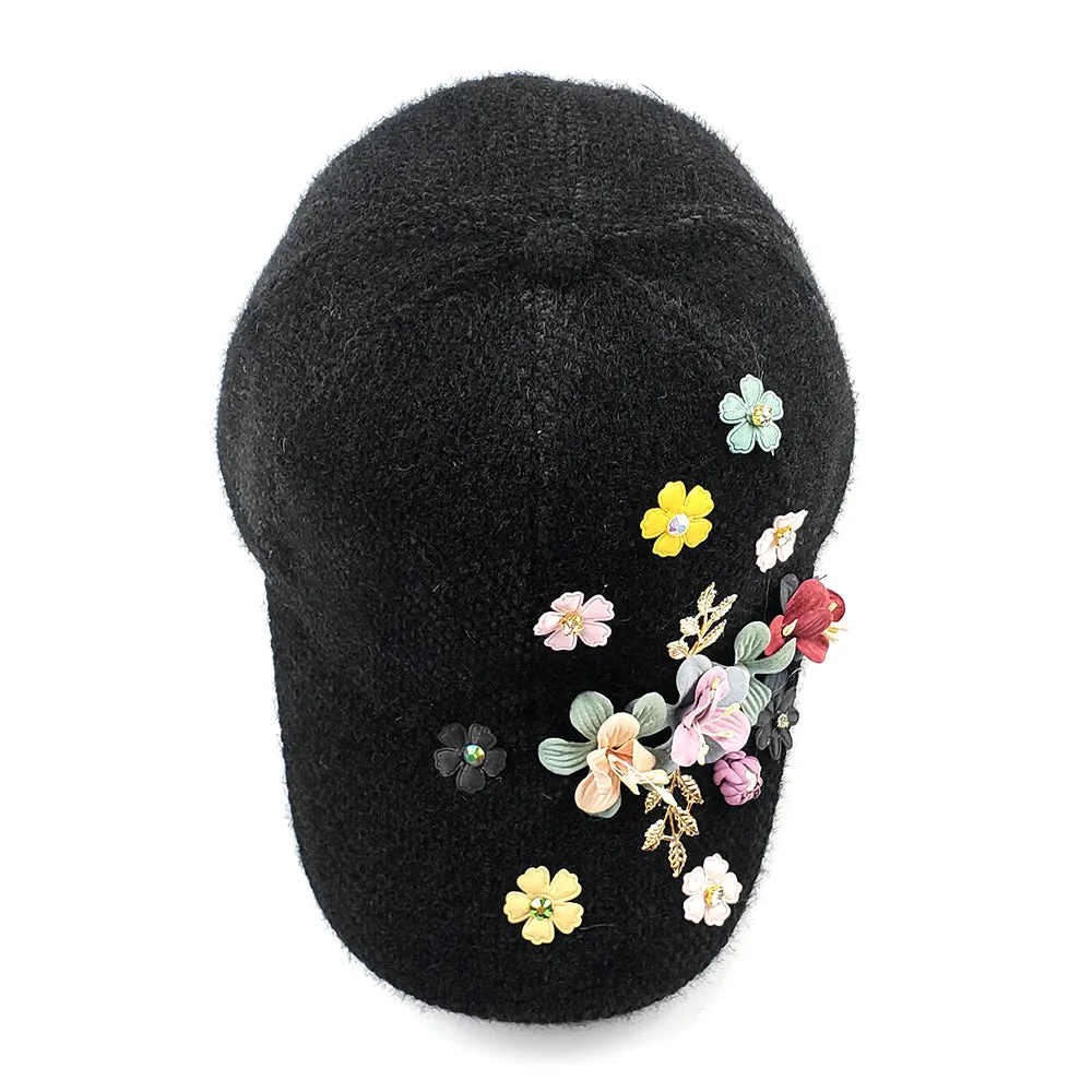 Fleur Winter Baseball Hat in Black