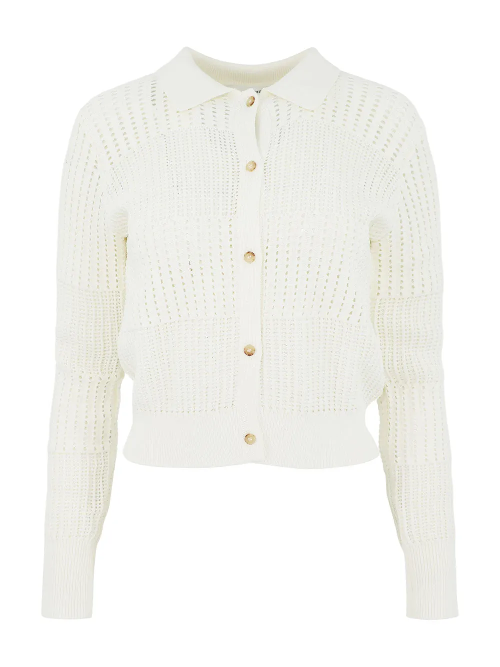 Frame Shrunken Crochet Cardigan in Off-White