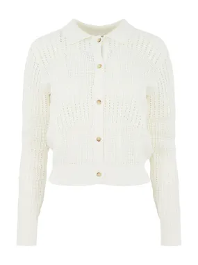 Frame Shrunken Crochet Cardigan in Off-White