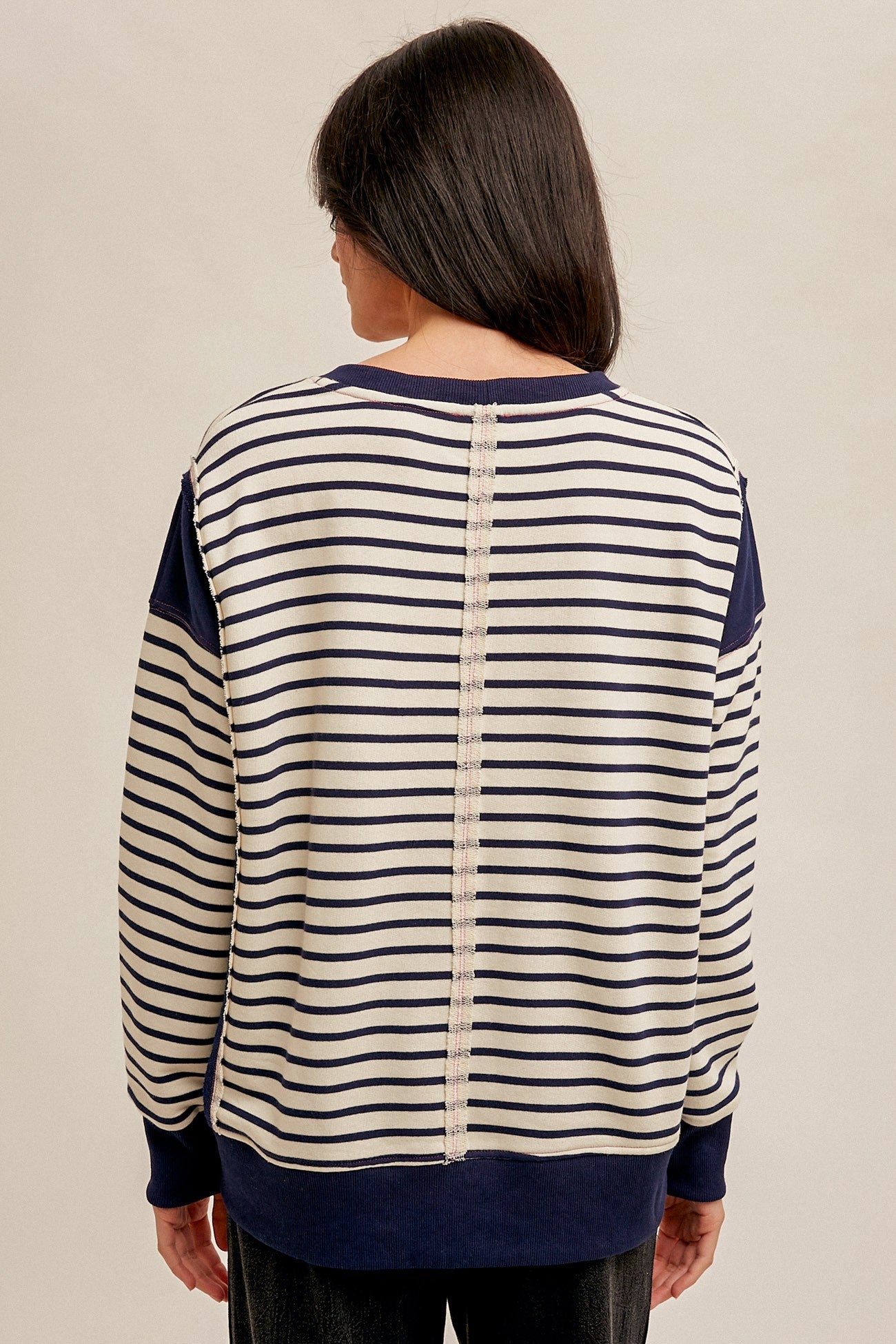 French Terry Stripe Mix Oversized Pullover