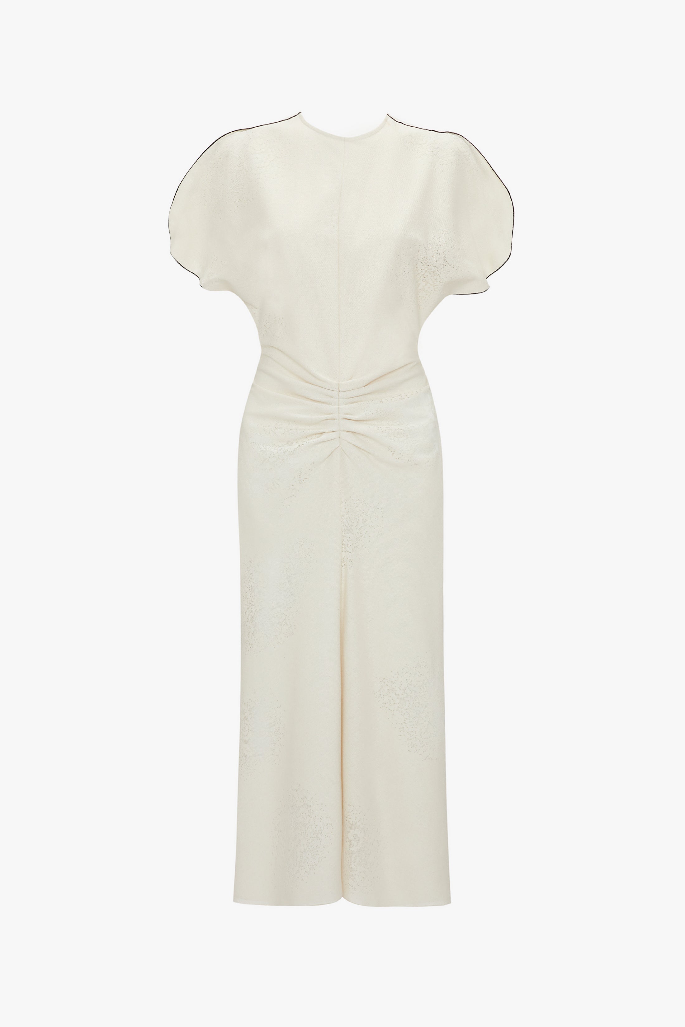 Gathered Waist Midi Dress In Cream