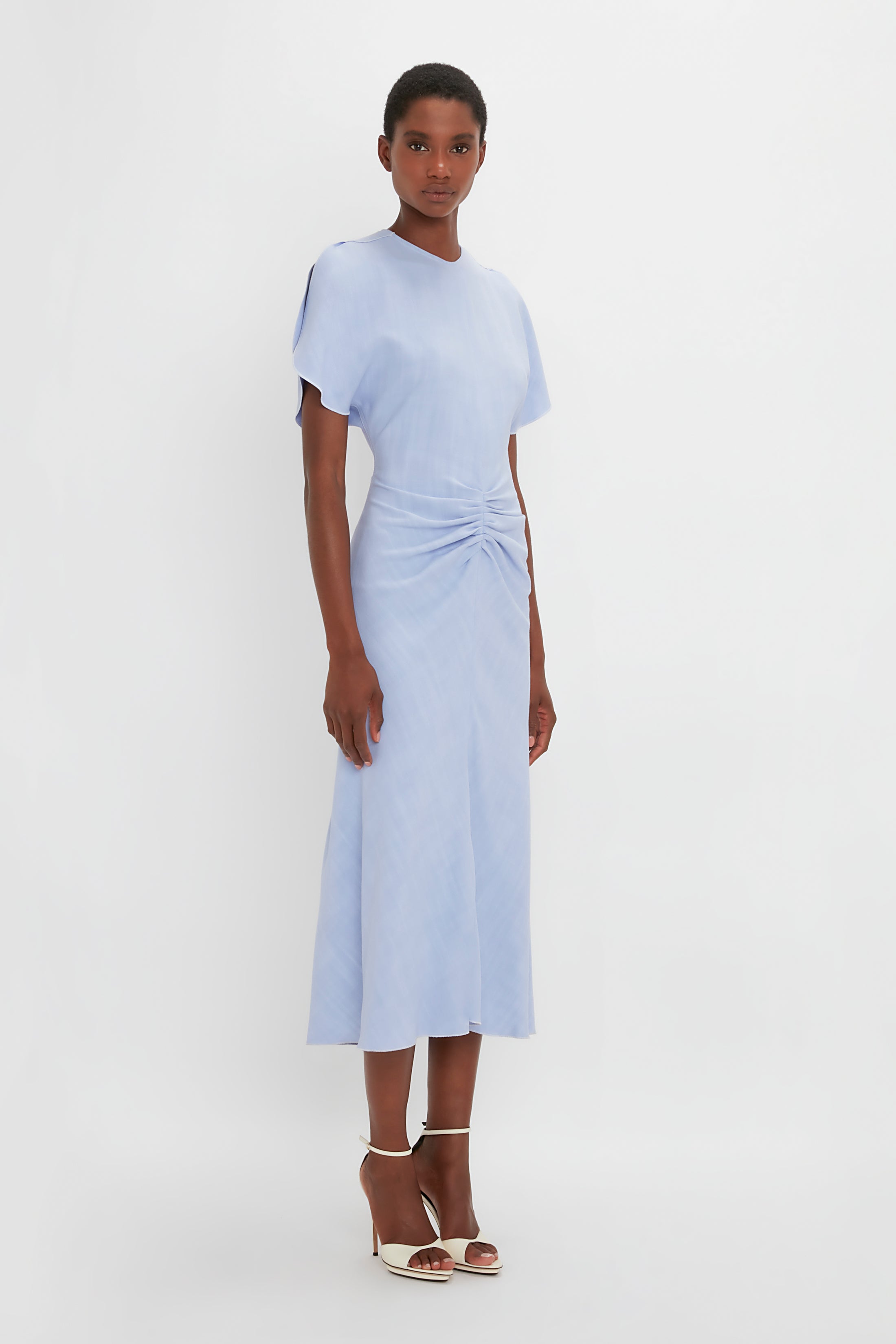 Gathered Waist Midi Dress In Frost