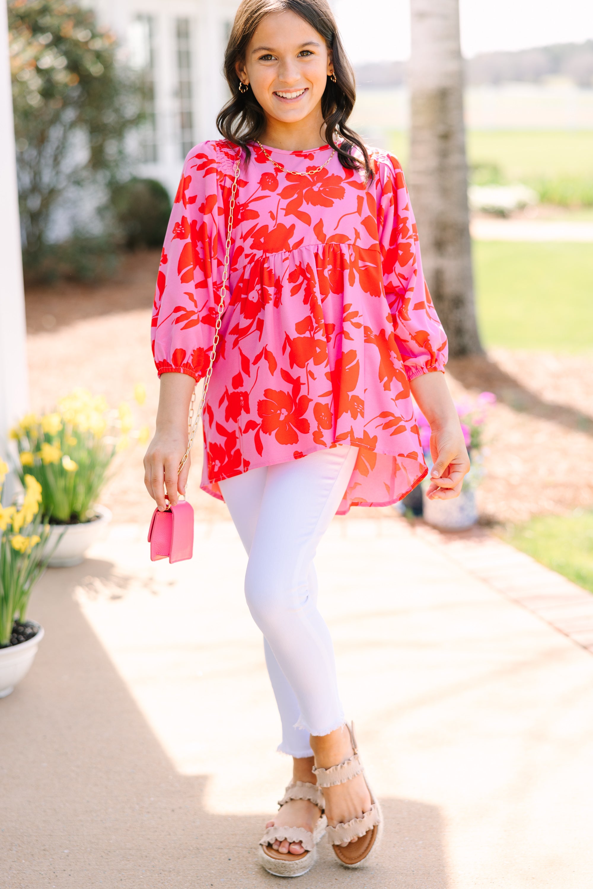 Girls: Feeling Wild Pink Floral Tunic