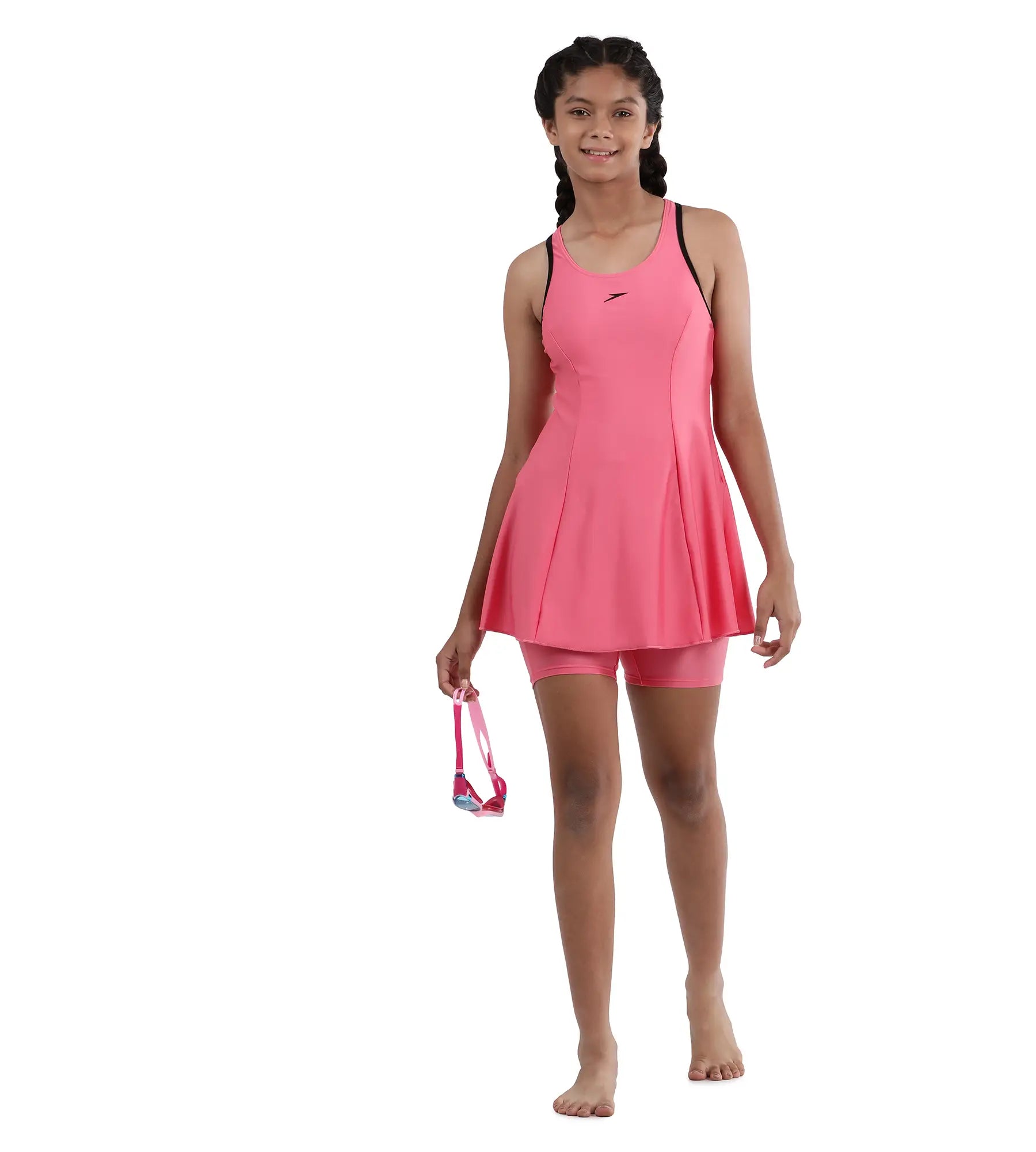 Girl's Racerback Swimdress With Boyleg - Fandango Pink & Black