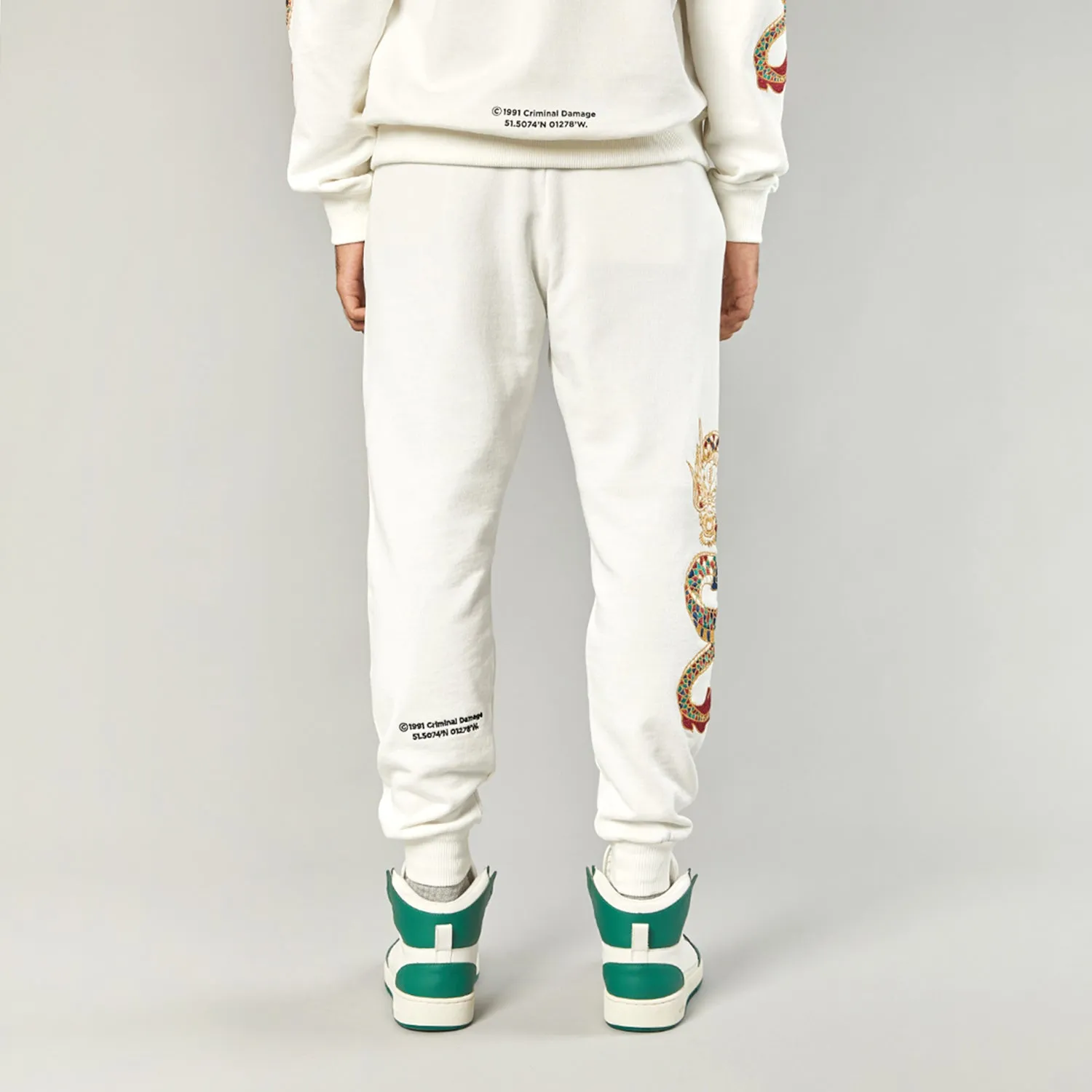 GOLD DRAGON EMBROIDERY JOGGERS - OFF WHITE