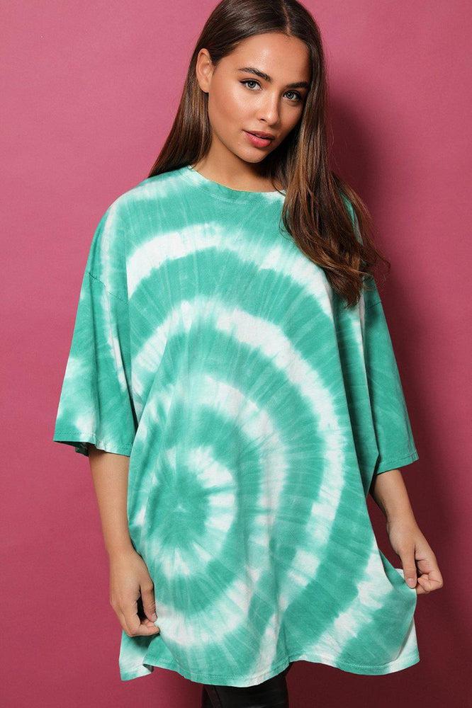 Green Circle Tie-Dye Lazy Fit Tunic Dress