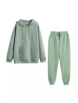 Green Long Sleeve Top Hoodie and Jogging Pant Coord Set