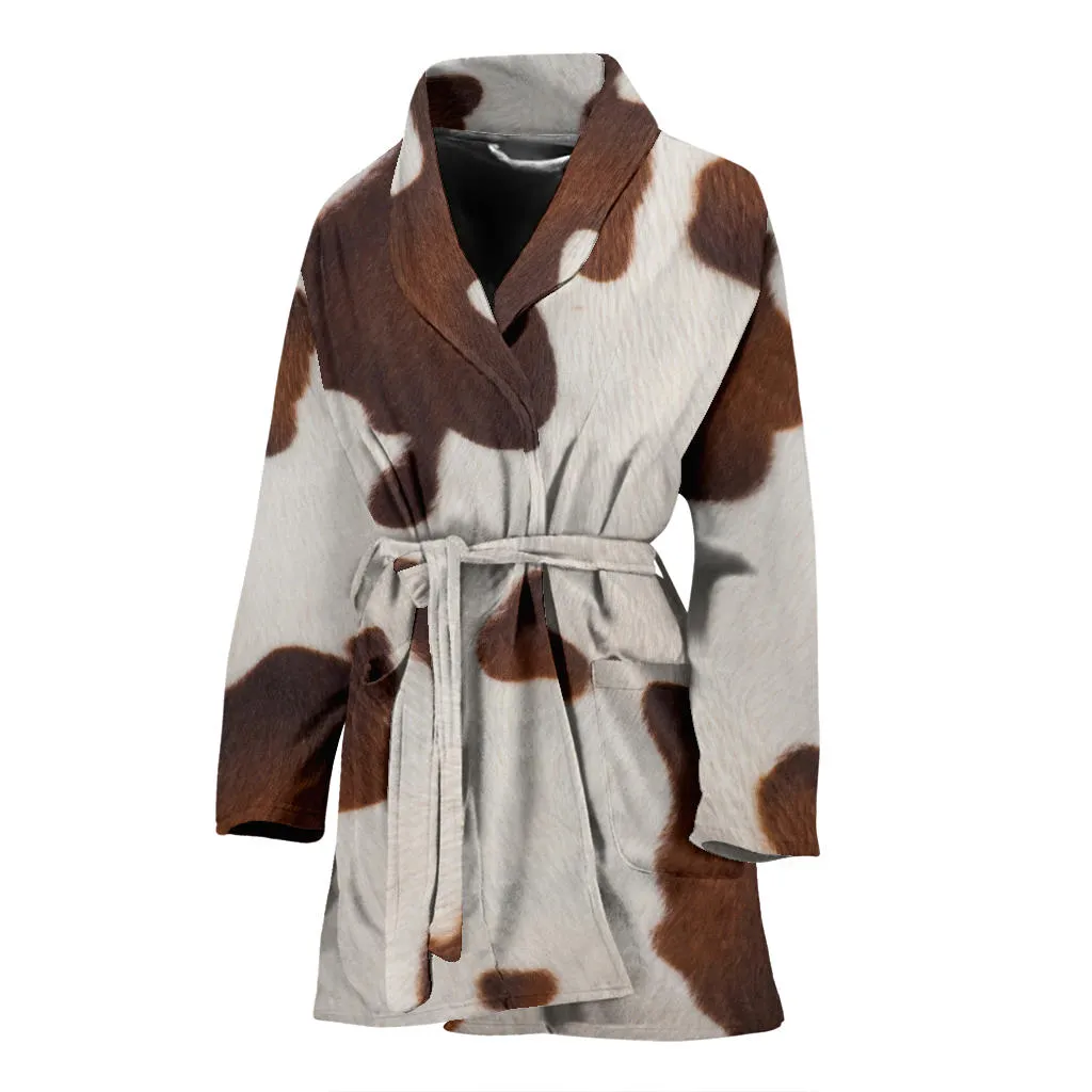 Guernsey Brown White Cow Pattern Womens Bath Robe