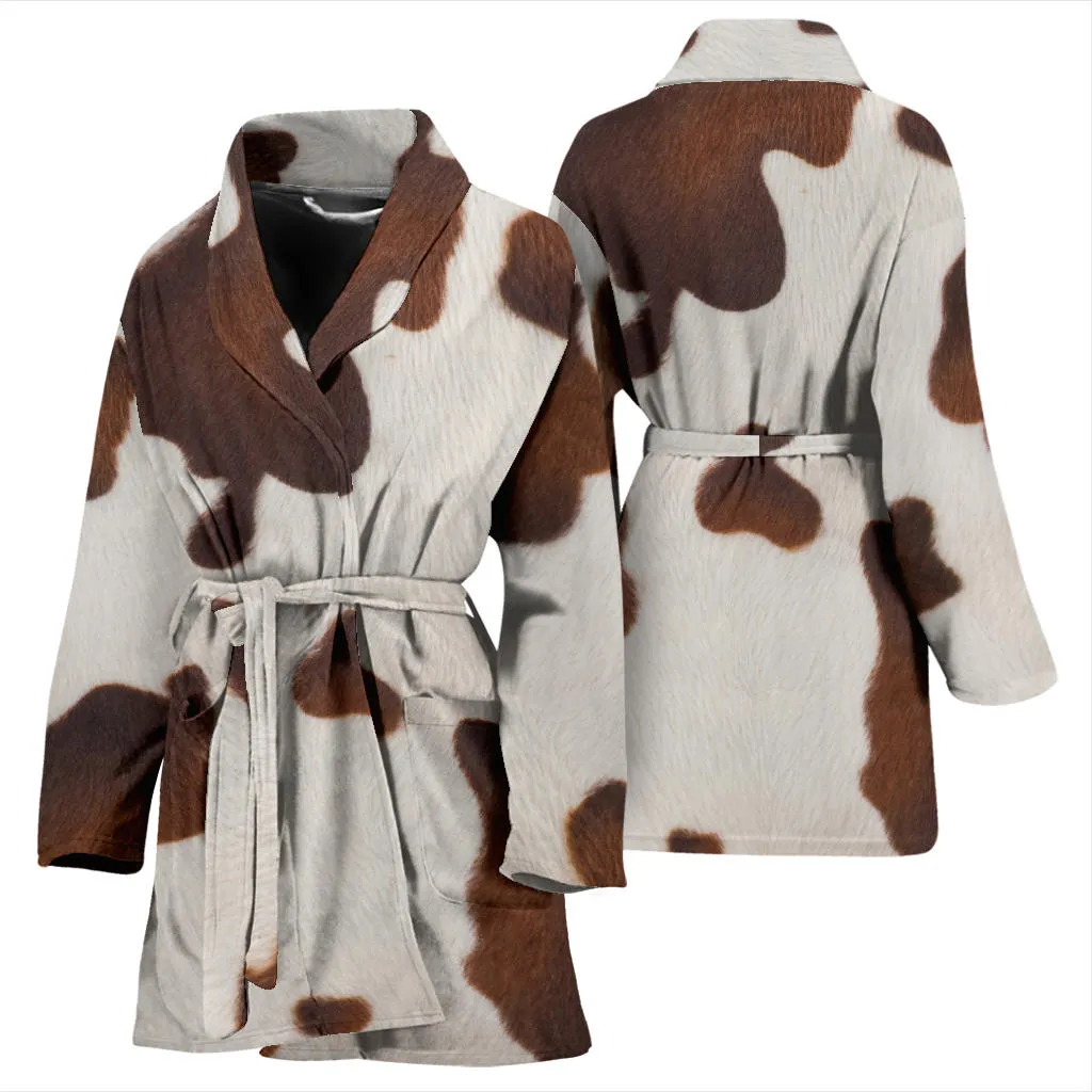 Guernsey Brown White Cow Pattern Womens Bath Robe