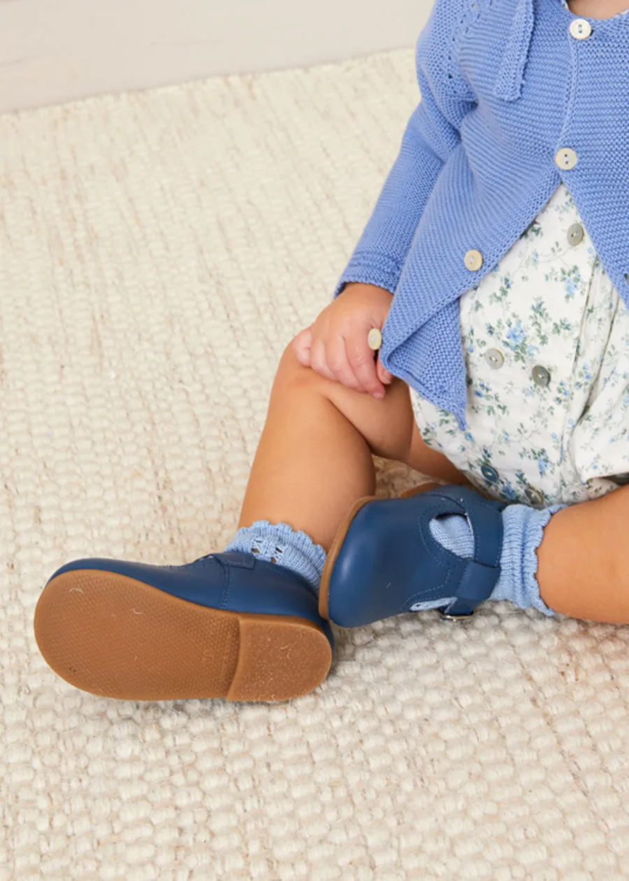 Leather Mary Jane Baby Shoes in French Blue (20-24EU)