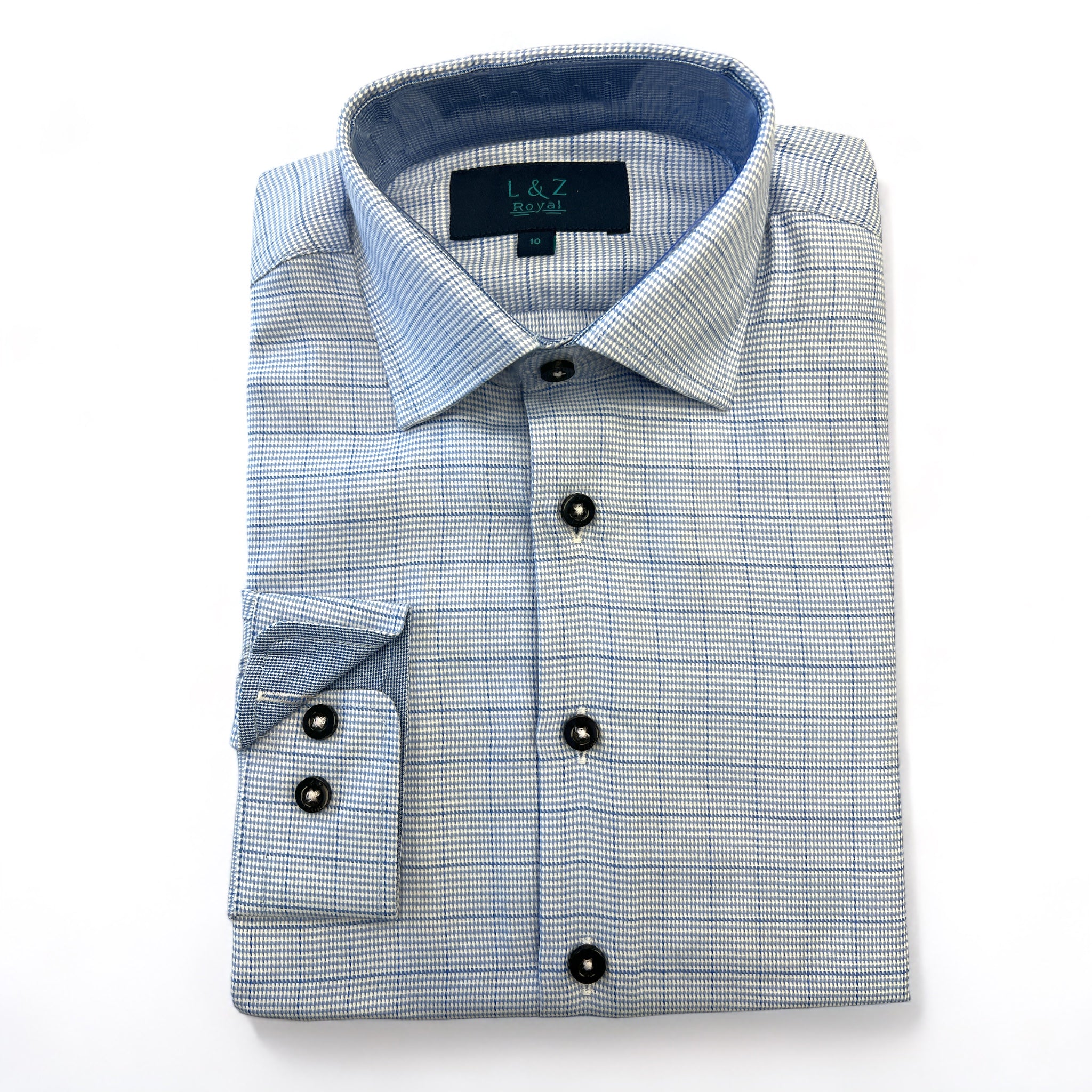 Leo & Zachary Boys Blue Houndstooth Dress Shirt_ 5979