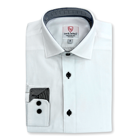 Leo & Zachary Boys White/Black Non-Iron Dress Shirt_P5522