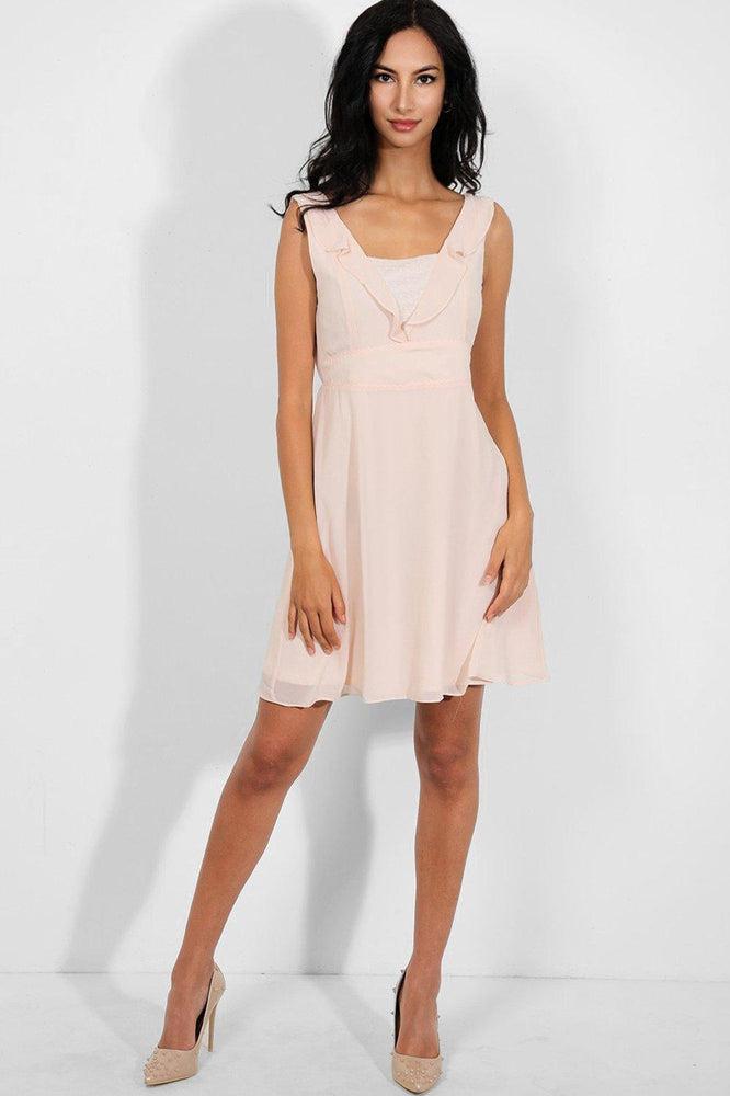 Light Pink Dobby Mesh V-Neck Sleeveless Chiffon Dress