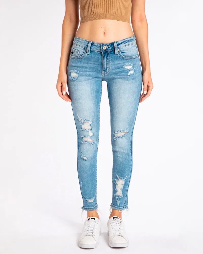 Lizzy Distressed Light Wash Faded High Rise Skinny Jeans