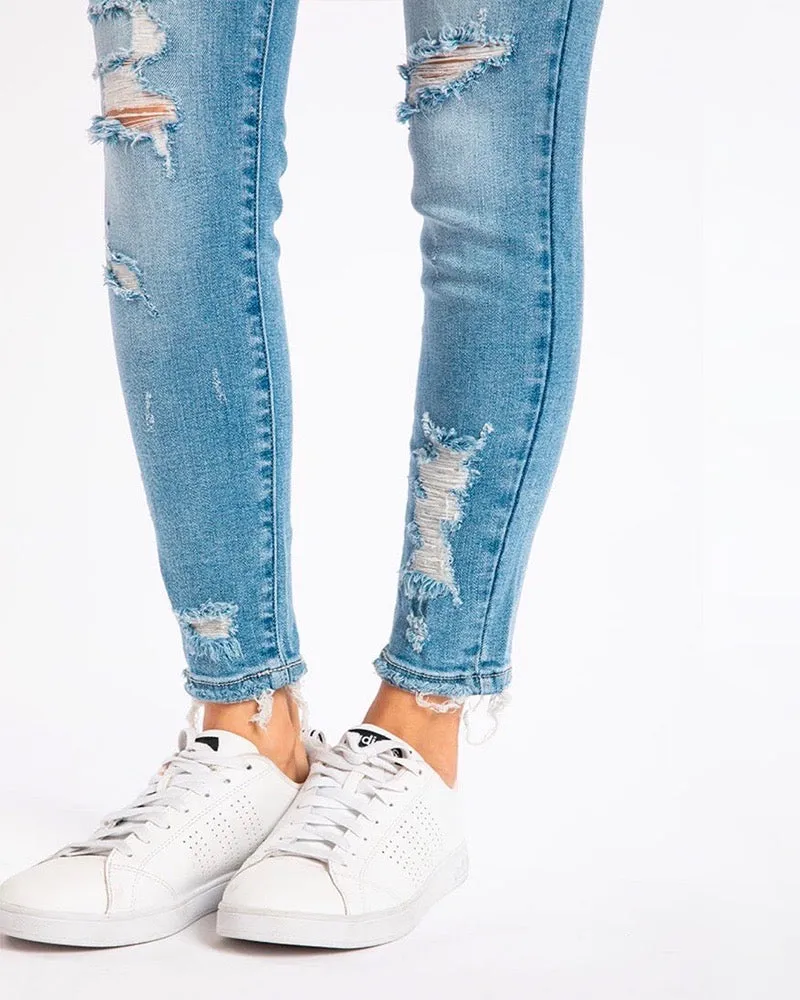 Lizzy Distressed Light Wash Faded High Rise Skinny Jeans