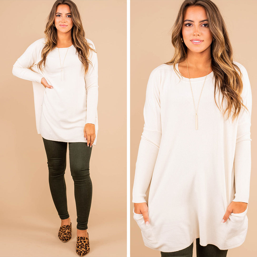 Loving My Life Ivory White Pocket Tunic