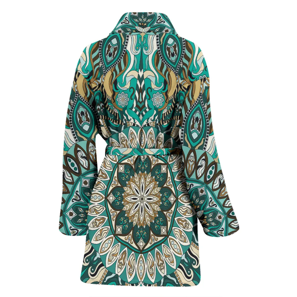 Luxury Colorful Green Mandala Art Design Women's Bath Robe