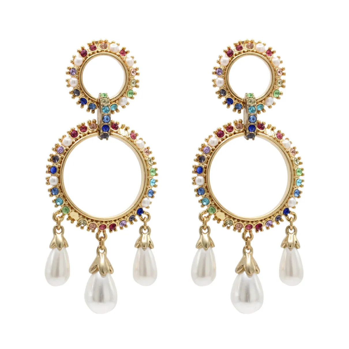 Major Color Pearly Hoops in Technicolor Drama Earrings