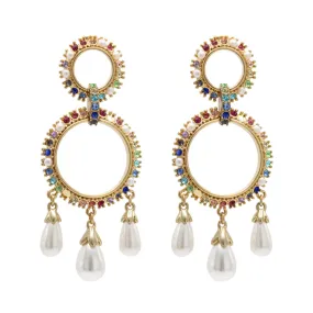 Major Color Pearly Hoops in Technicolor Drama Earrings