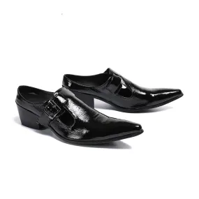 Men's Black Genuine Leather Slip-on Pointed Toe Business Dress Shoes