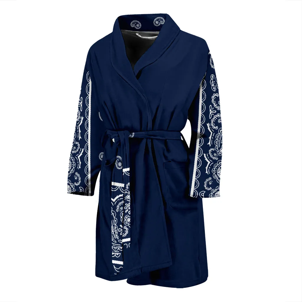 Men's Navy and White Bandana Bathrobe